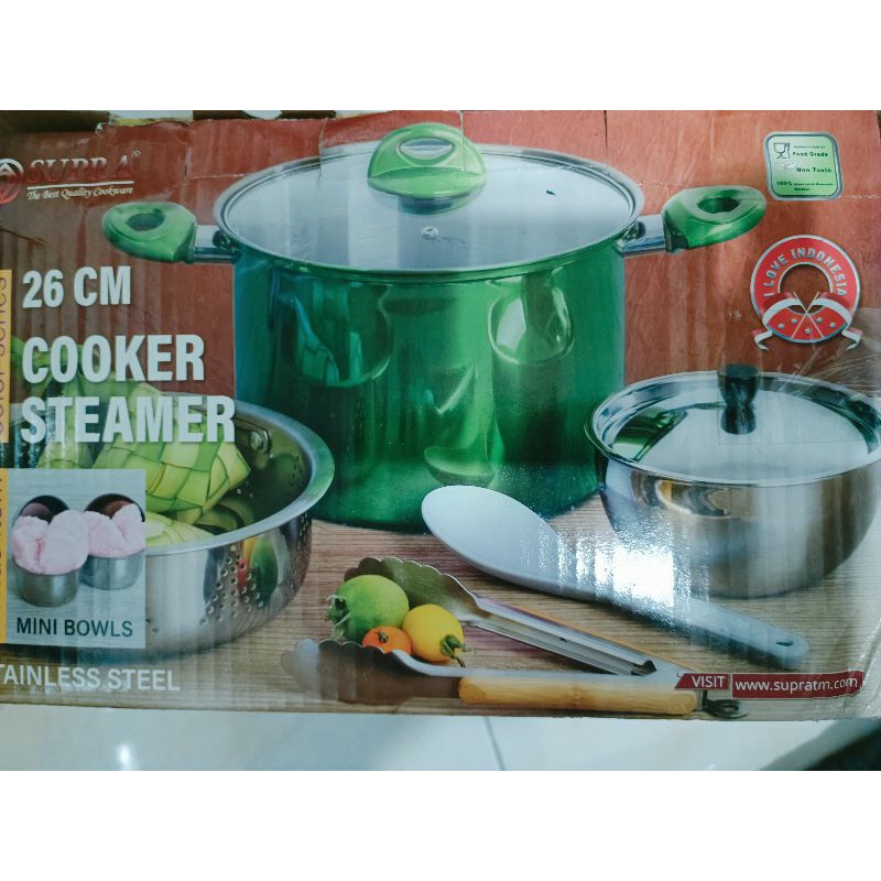 Panci Cooker Steamer 26 cm. Kukusan Pemasak Nasi Supra stanless