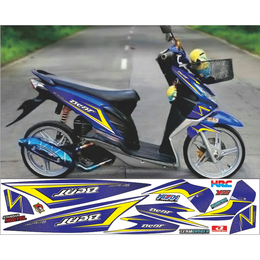 STRIPING BEAT KARBU VARIASI WARNA BIRU NAVY LIS KUNING