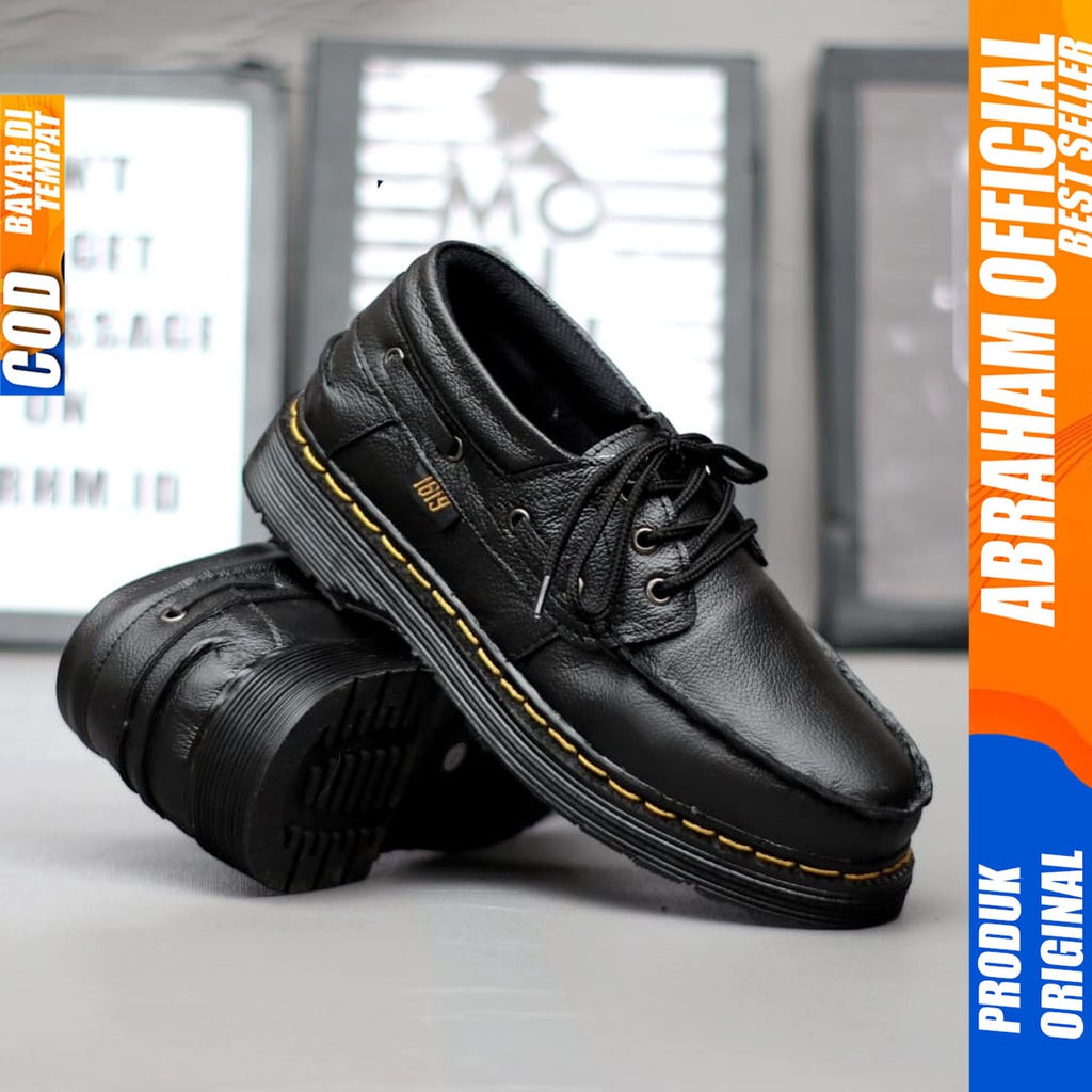 Sepatu Formal Kerja Pantofel Pria Kulit Asli Docmart Low Boots Hitam Abraham GANI