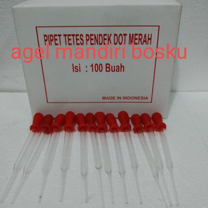 pipet tetes pendek DOT merah/pipet kaca/pipet tetes kaca