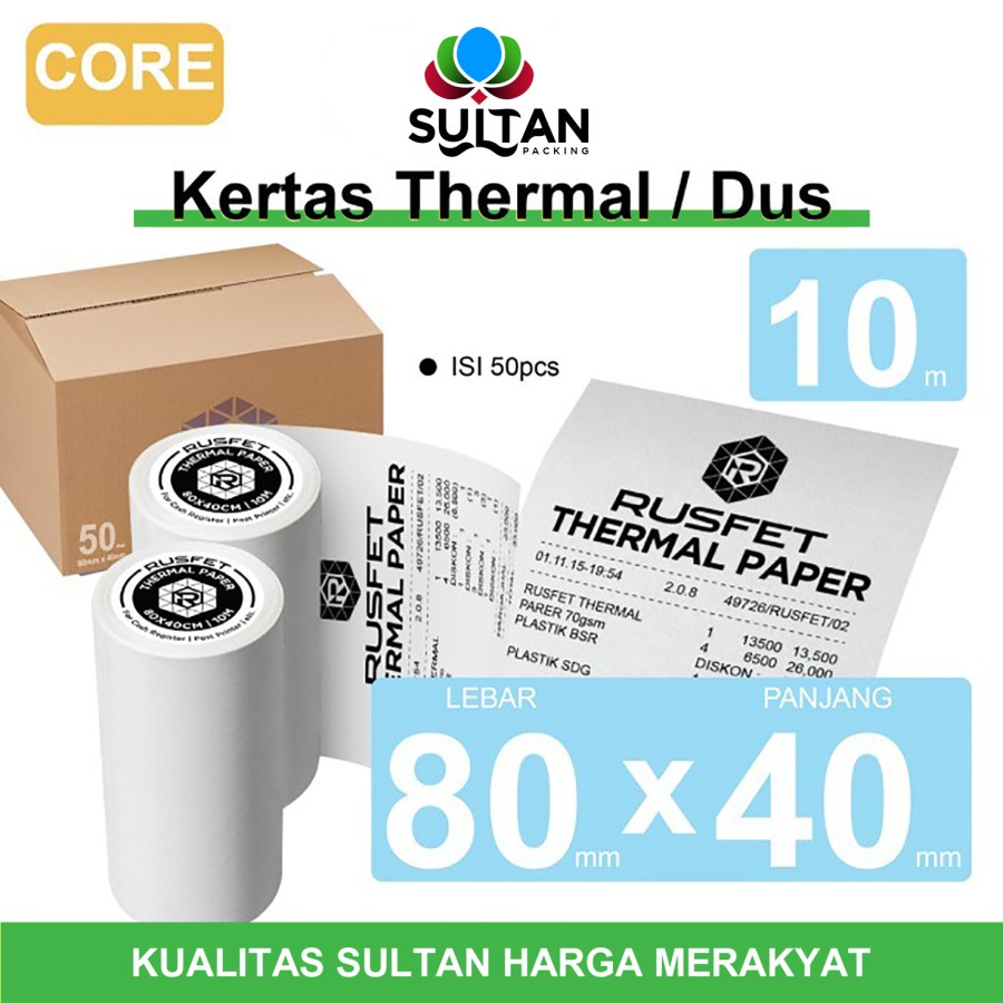

Kertas Thermal Paper Core Printer Resi Termal Barcode POS 80x40mm DUS