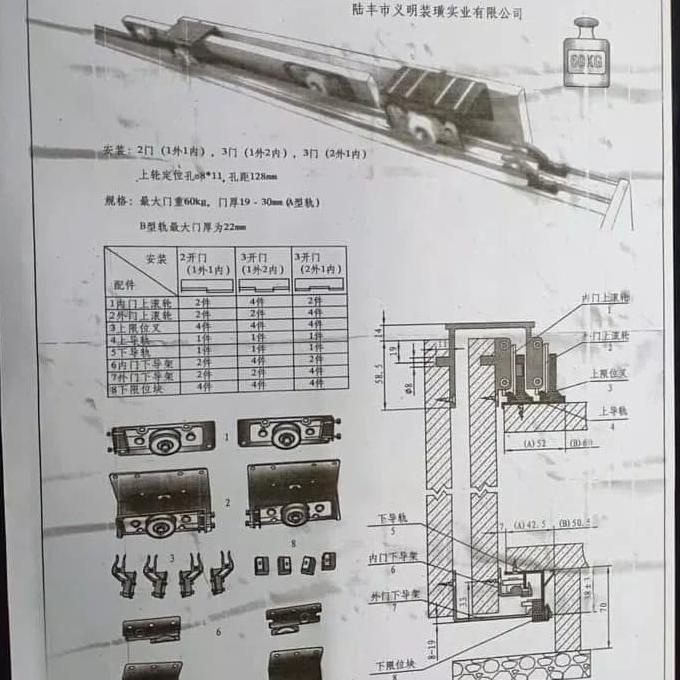 Rel Sliding Yimming 2 Pintu Rel Sliding Gantung Rel Yimming