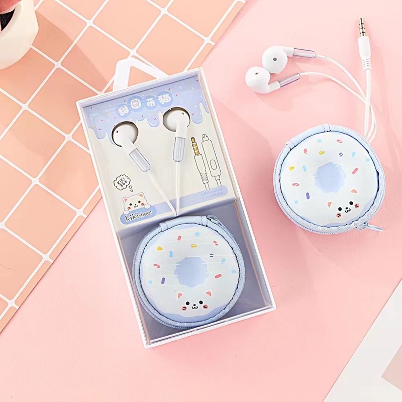 [ KI 366 ] Set Headset Earphone karakter  LOVELY SWEET+ Wadah penyimpanan Earphone