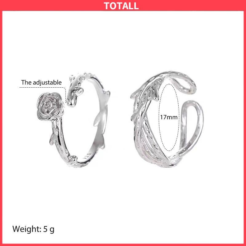 COD 2Pcs/Set Cincin Wanita Mawar Korea Fashion Sederhana Adjustable Cincin Perhiasan Fashion-Totall