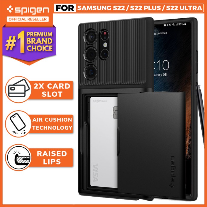 Original Case Samsung Galaxy S22 Ultra Plus Spigen Slim Armor CS Card Casing - S22 Ultra, Black
