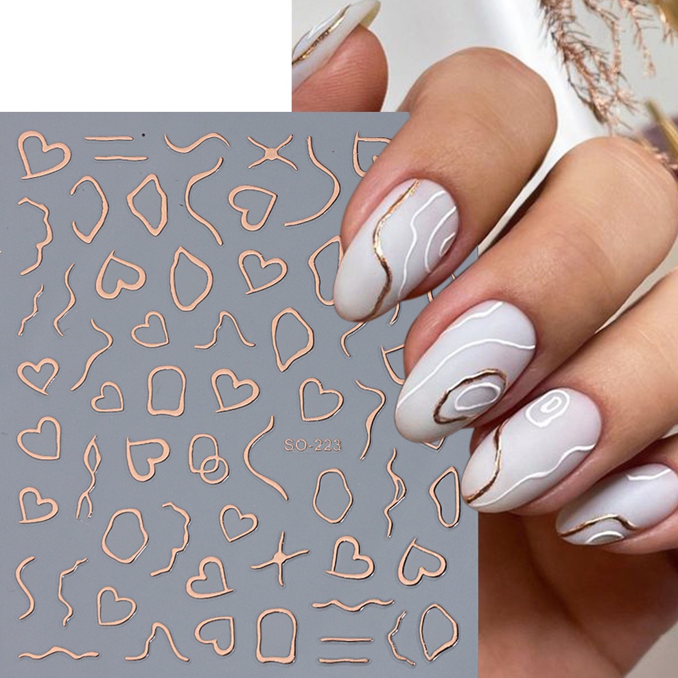 1pcs Simple Silver Rose Gold Peach Heart Nail Decal 3D Hitam Emas Love Stiker Kuku Nail Art Dekorasi Untuk Anak Perempuan Dan Wanita