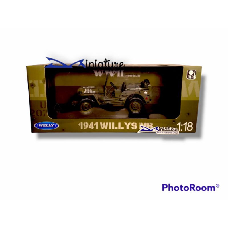 Miniatur Replika Diecast Mobil Perang Military Merk Welly NEX Skala 1/18 Jeep Willys MB Classic