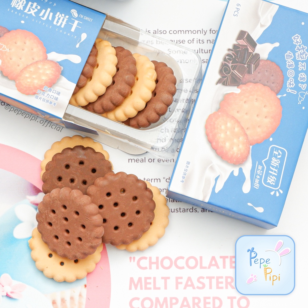 Penghapus Box Cookies No.1313 Eraser Setip Stip Hapusan Pensil Permen Kue Coklat 1 Set