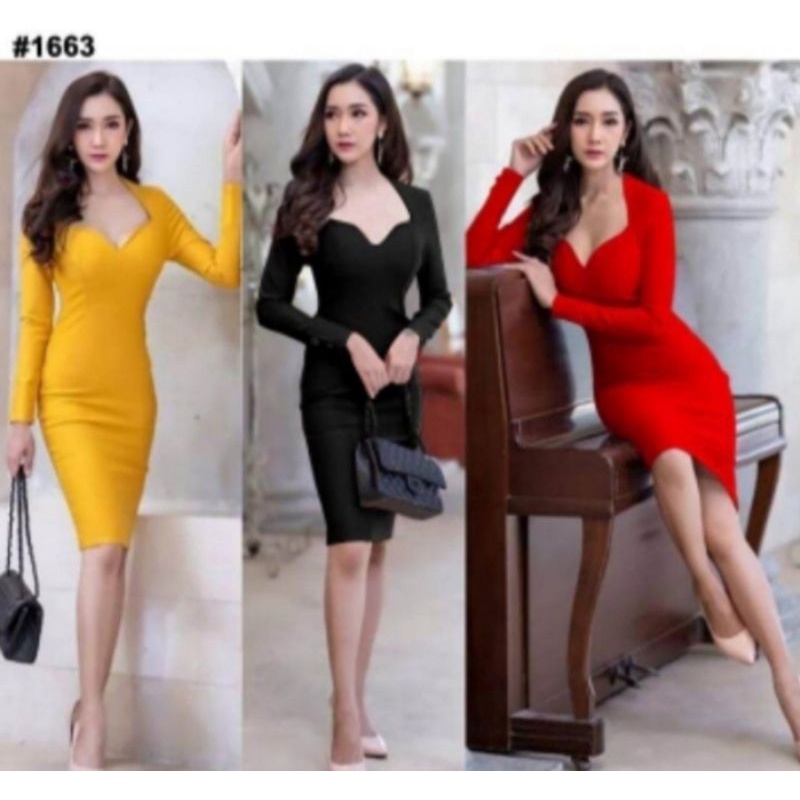Dress MIDI Lengan Panjang 741 Bahan Scuba
