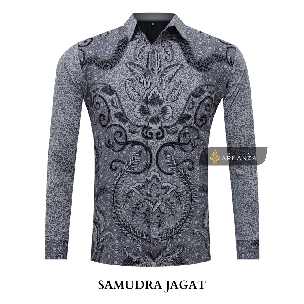 BATIK ARKANZA Motif SAMUDRA JAGAT Hem Atasan Kemeja Baju Batik Pria Cowok Laki Laki Slimfit Full Lapis Furing Lengan Panjang Lengan Pendek Original Asli Gudang Batik Arkanza