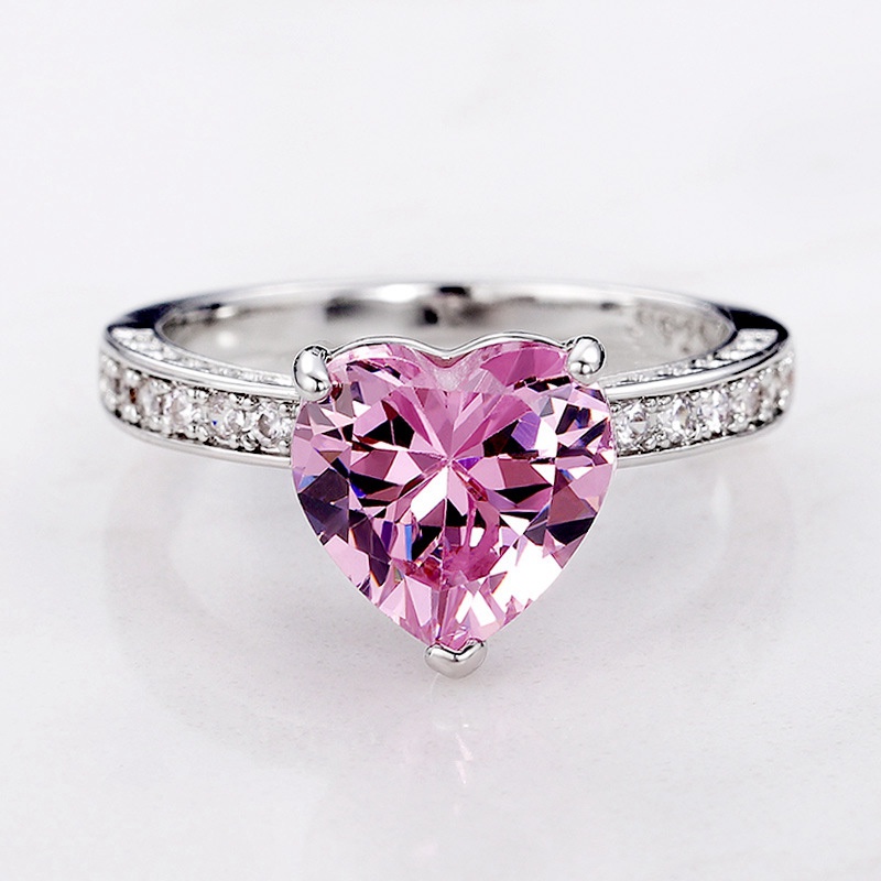 Cincin Perak925 Sterling Stylish 3karat Ukuran 6-10 Amazing Princess Heart Cut Pink Sapphire Dan Topaz Engagement Ring