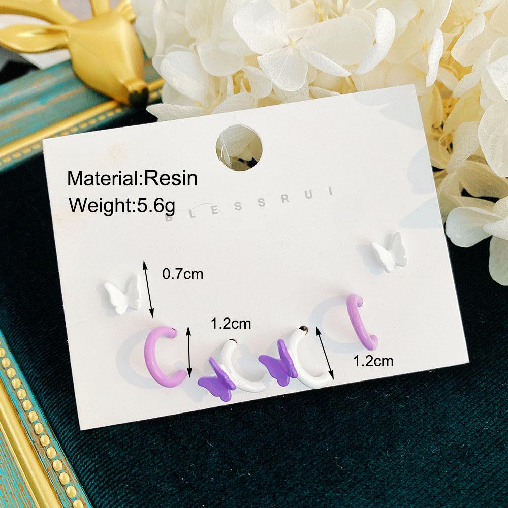 Anting Tusuk Korea Resin Simple Lucu Polos Kupu-Kupu