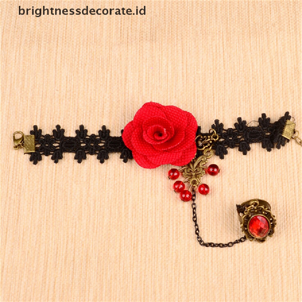 [Birth] Fashion Gothic Lolita Retro Vintage Bunga Vampir Jumbai Mawar Gelang Renda [ID]