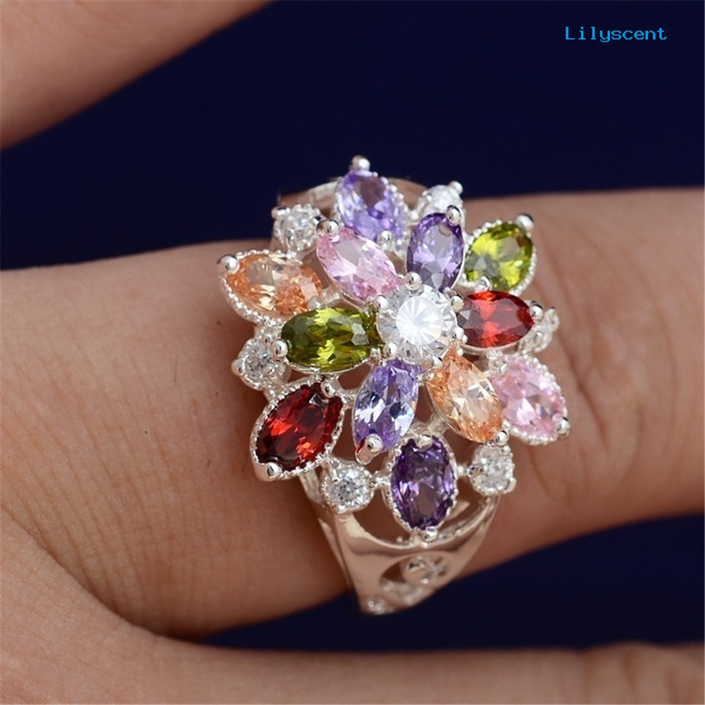 [LS] Wanita Multicolor Cubic Zirconia Hias Cincin Pernikahan Pertunangan Perhiasan Hadiah