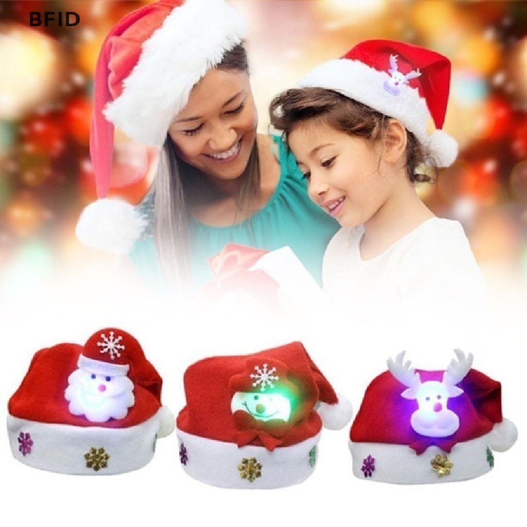 [BFID] Topi Natal Dewasa/Anak LED Menyala Santa Claus Snowman Elk Cap Xmas Decor Gift [ID]