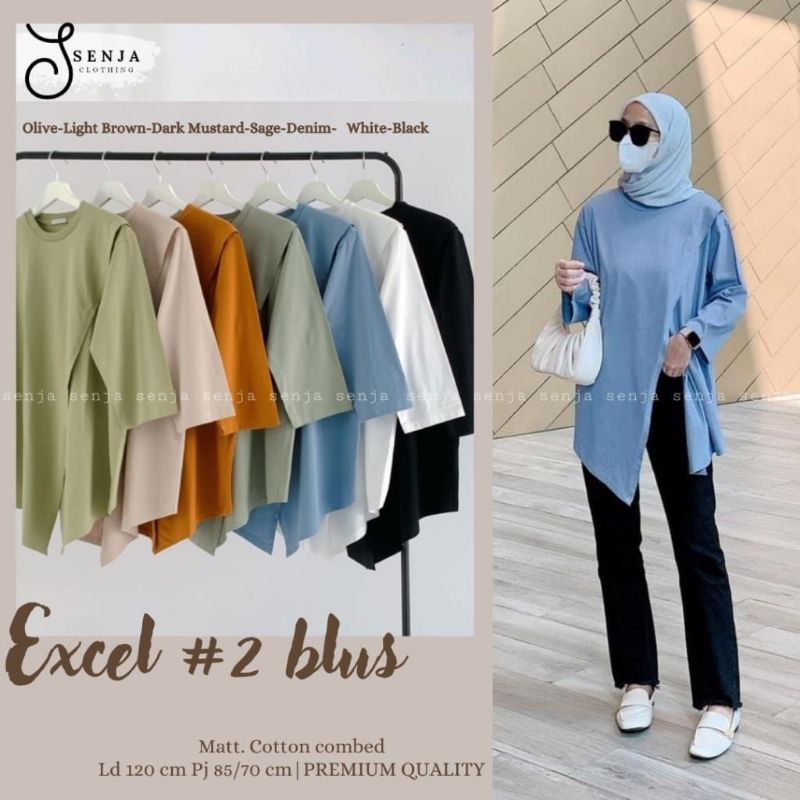 EXCEL #2 blus | ld 120 | Cotton Combed | Atasan top wanita lengan panjang kaos blouse polos asimetri