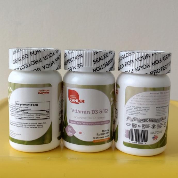 Zahler Vitamin D3 5000 IU & K2 90 Chewable Tablets Vit D3 5000IU USA