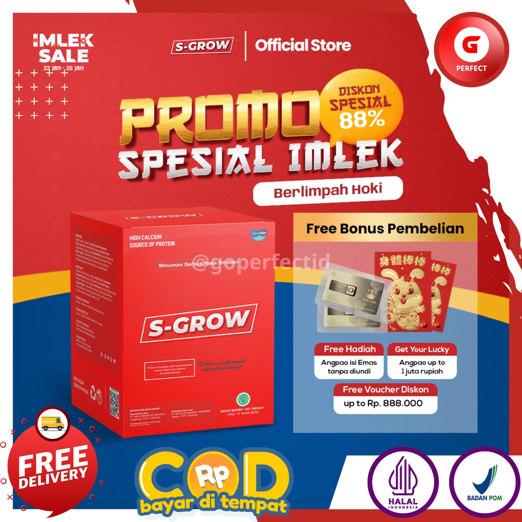 

S-GROW Suplemen Susu Peninggi Badan High Calcium Terbaik Strawberry Flavour Garansi 100%