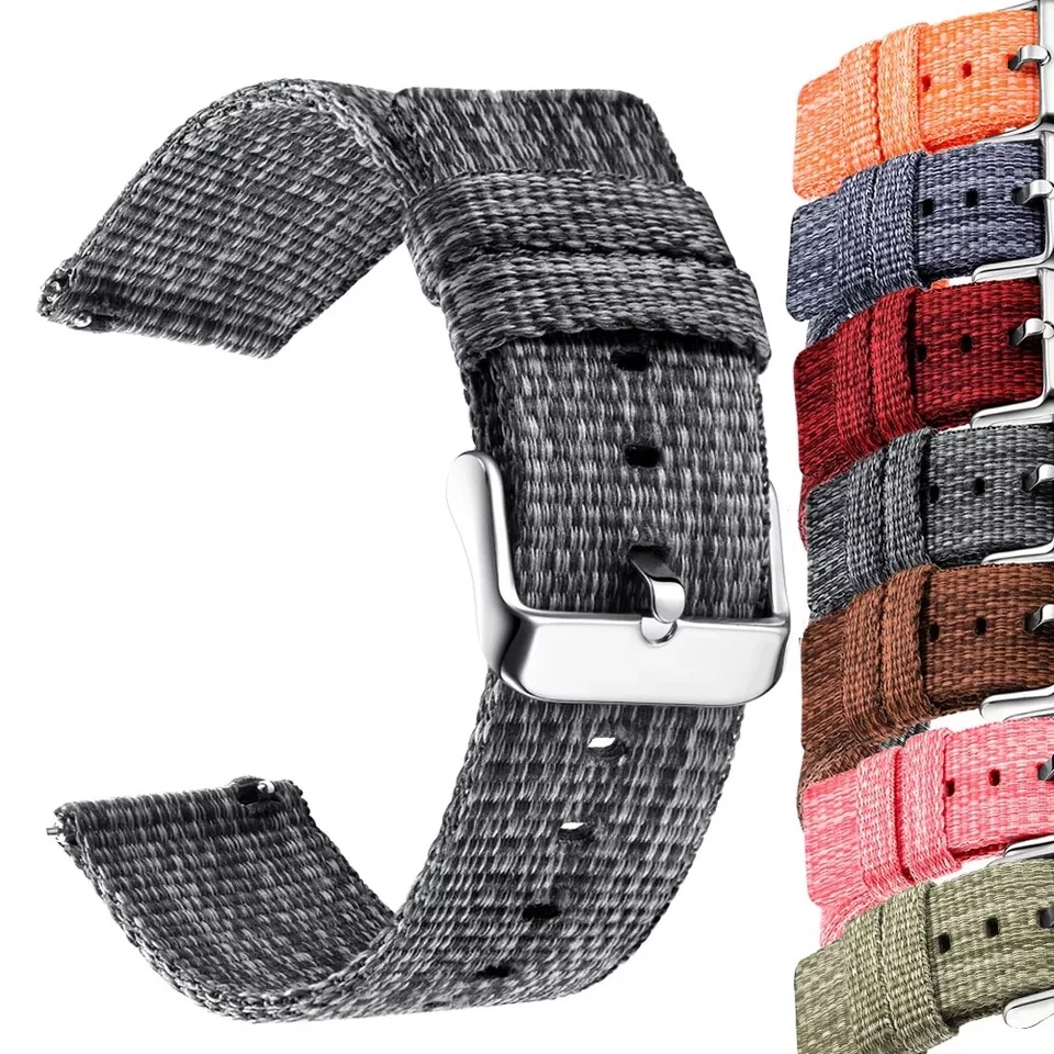 CANVAS Nylon Strap tali jam 20mm 22mm Xiaomi Amazfit Pace Stratos bip u lite gts 1 2 3 gtr 42mm 47mm Haylous ls02 Rs4 plus