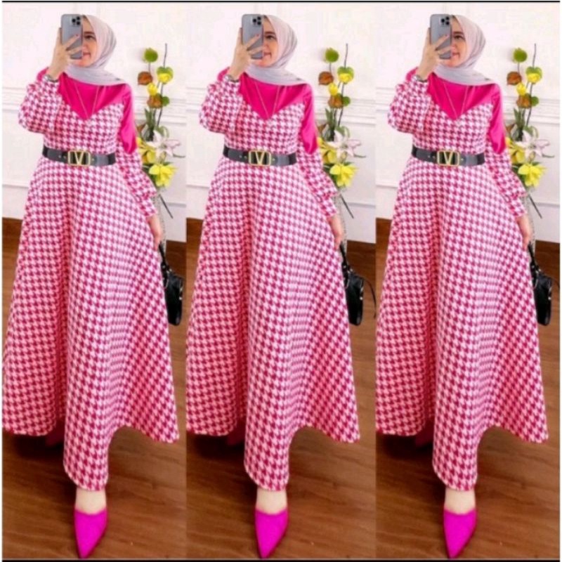 Gamis Midi Extu original warna pink fushia scuba tanpa belt