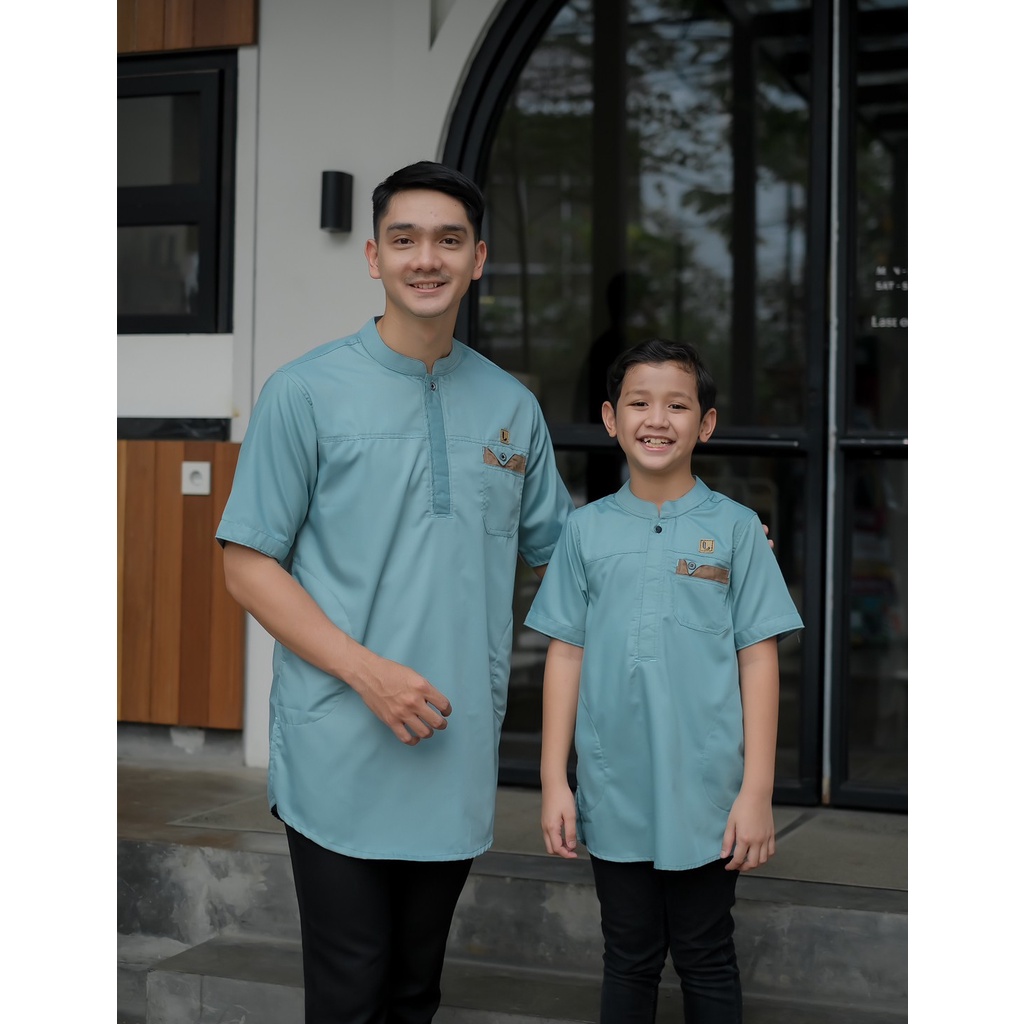 Luthfi Baju Koko Couple Series Ayah Dan Anak Lengan Pendek Toyobo Fodu Hijau Wardah