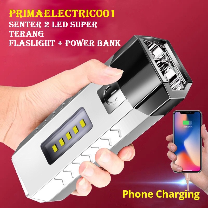 SENTER LED 2 MATA 5 COB  MULTIFUNGSI FLASHLIGHT DAN POWERBANK / SENTER POWERBANK 2 MATA LED