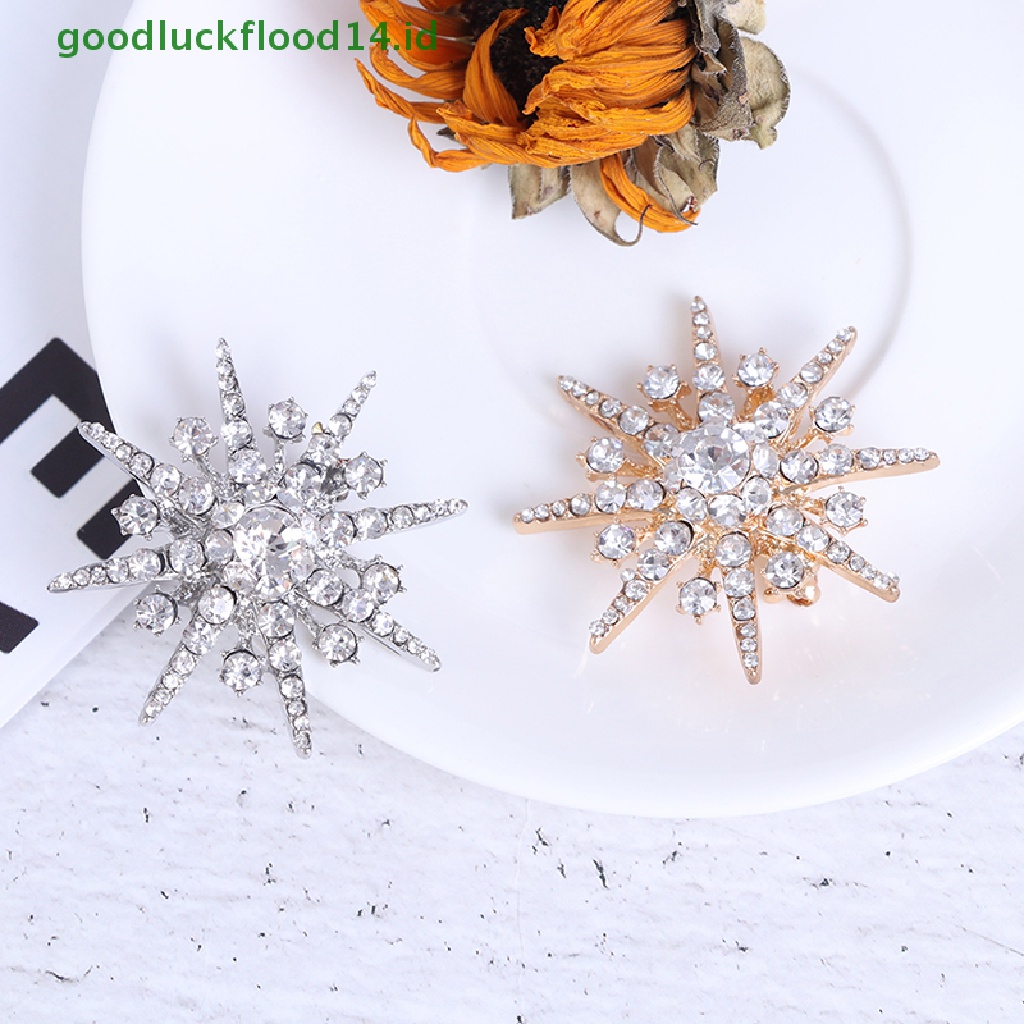 [GOOGFOUR] Pernikahan Perak Snowflake Diamante Bros Berlian Imitasi Kristal Bros Pin Xmas Hadiah  [Atasan]