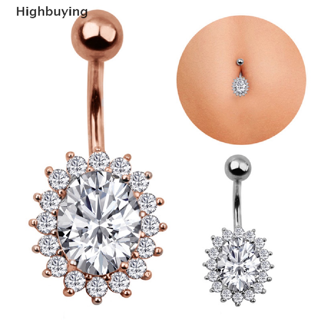 Hbid Steel Navel Rings Kristal Berlian Imitasi Belly Button Ring Bar Perhiasan Glory