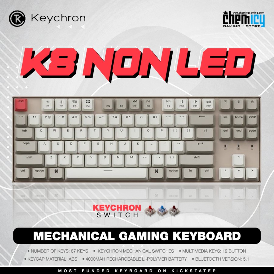 Keychron K8 Non LED Non Hotswap Wireless Mechanical Gaming Keyboard