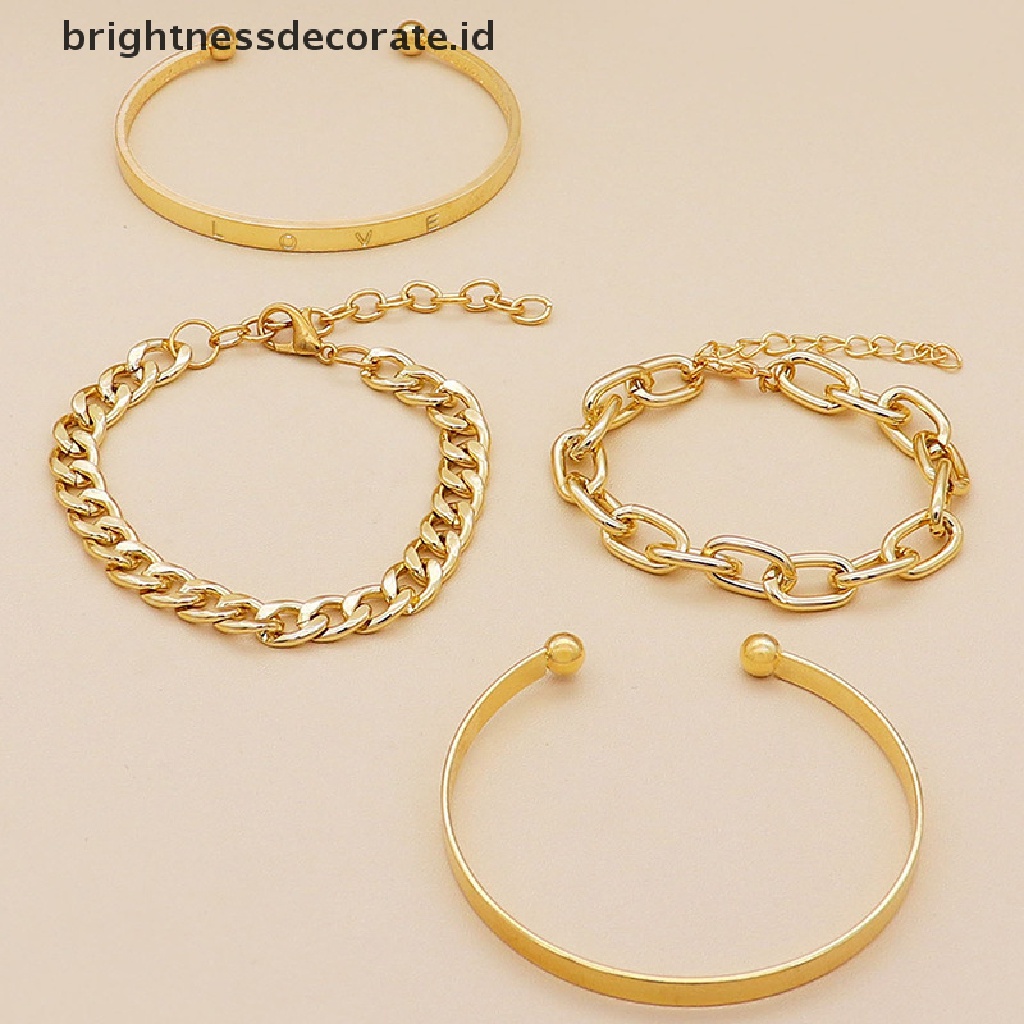 [Birth] 4pcs/set Wanita Fashion Punk Hip Hop Rantai Bangles Gelang Perhiasan Aksesoris [ID]