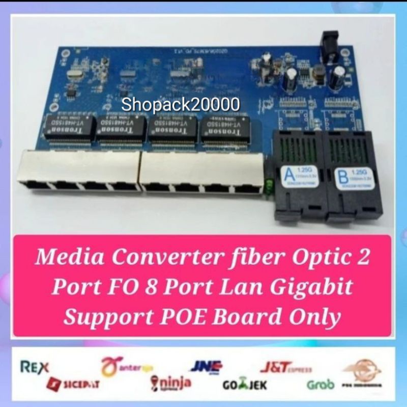 2 Port FO 8 Port LAN Gigabit POE PCBA / Board Only