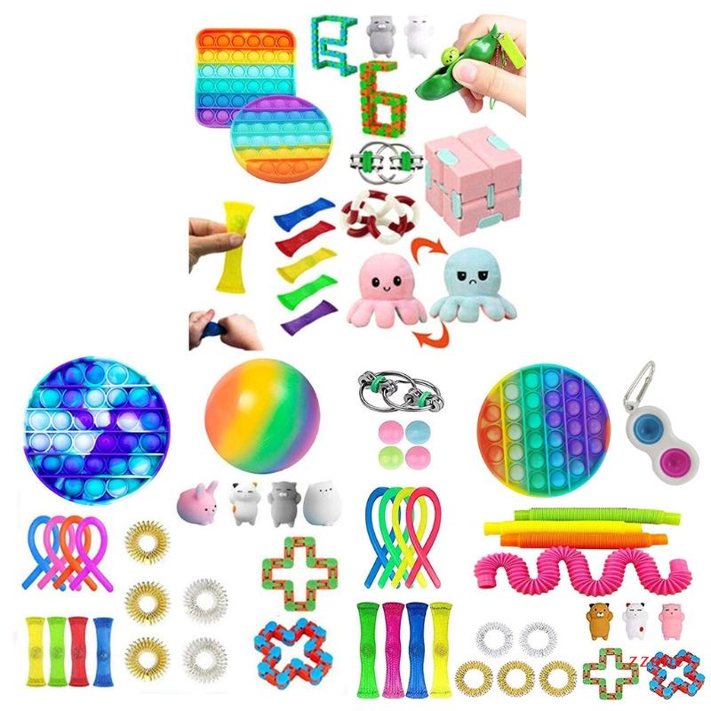 Zzz 1Set Gantungan Kunci Mini Lembut Mainan Sensorik Anti Kecemasan Dengan Blok Puzzle Untuk Anak-Anak