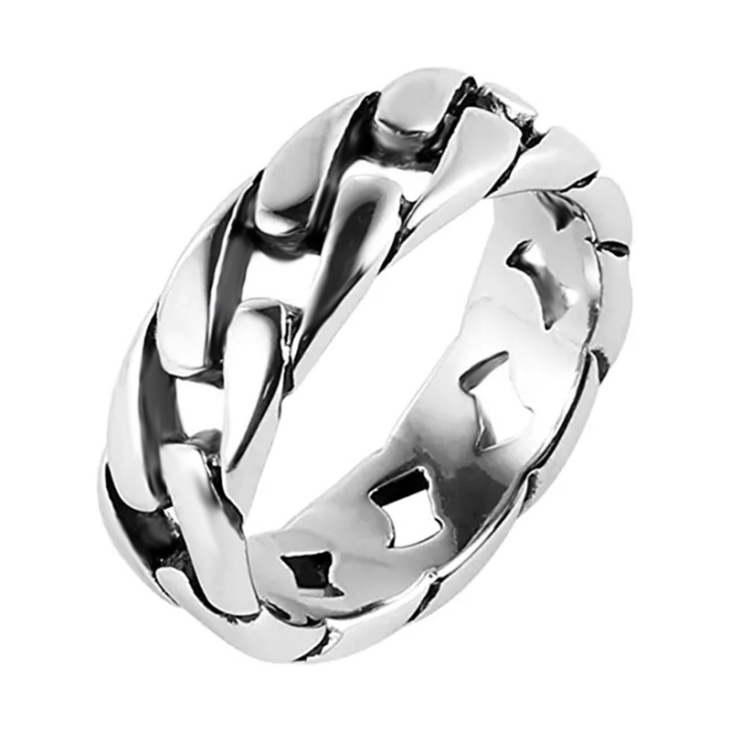 Cincin Rantai Chunky Tebal Warna Emas Perak Punk Vintage Cuban Curb Link Wedding Ring Untuk Wanita Pria