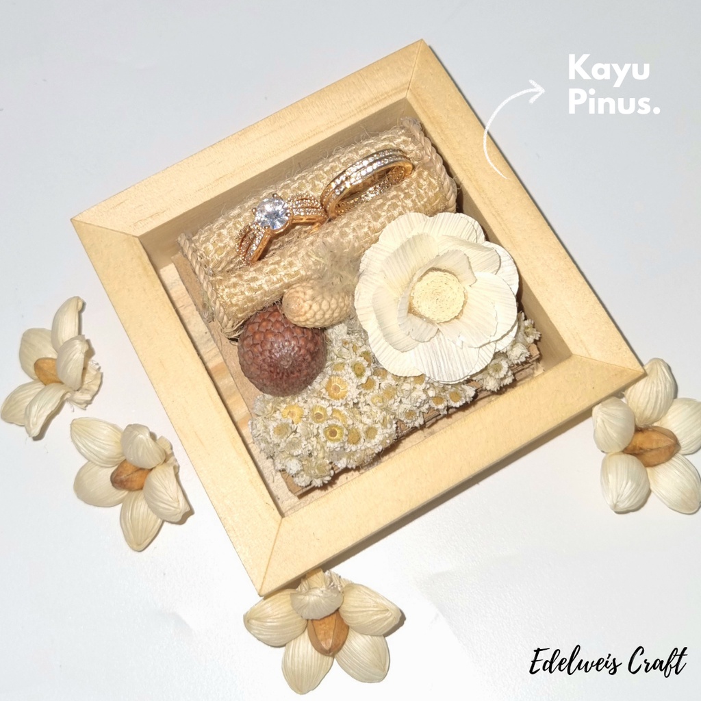 (Ready Stock) Hantaran Mini Kotak dan Rounded Cincin Pernikahan Kayu Akrilik Gaya Rustic bonus Custom Nama