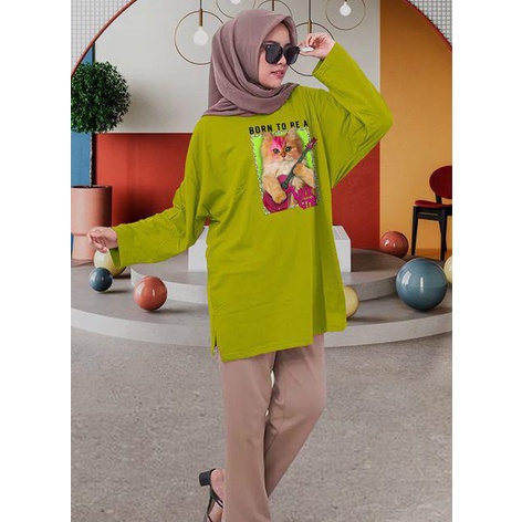 BLOUSE OVERSIZE LENGAN PANJANG LD 130CM DTF KUCING GITAR