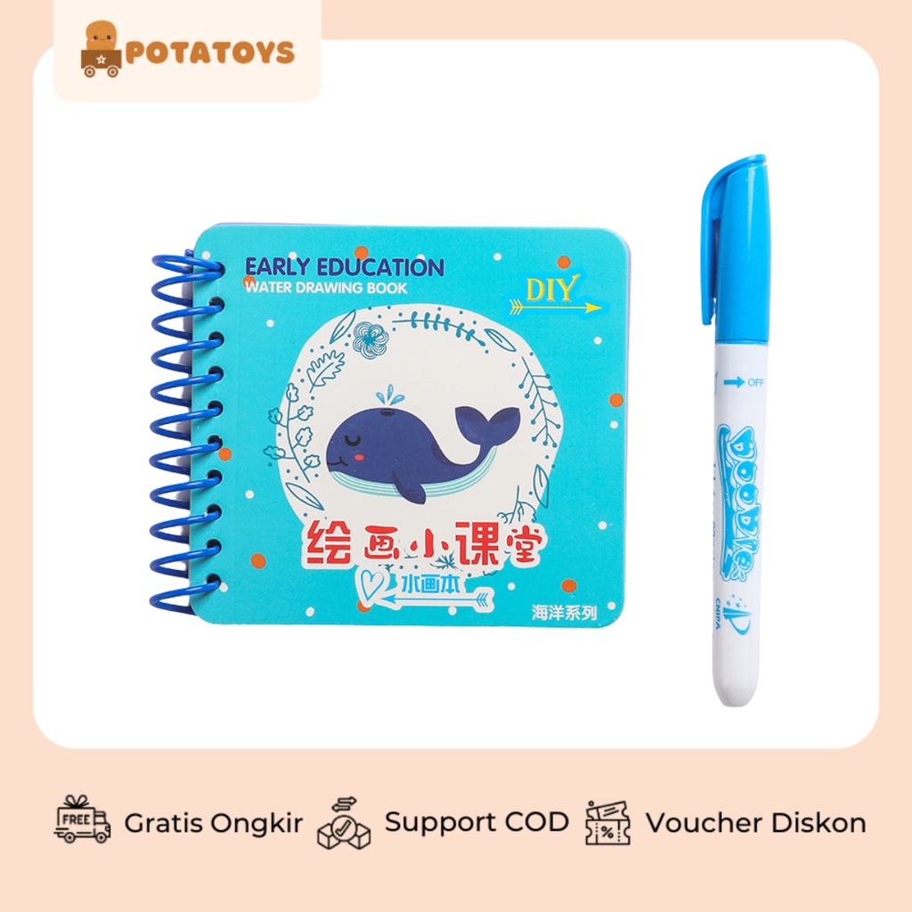 [ Potatoys ] Mini Water Drawing Book / Water Doodle Book / Mainan anak water doodle kecil buku spiral/ magic water book