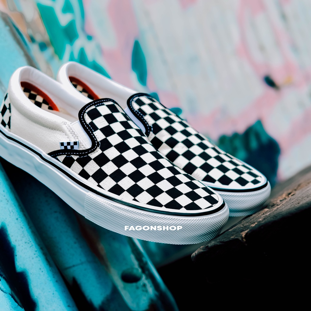 VANS SLIP-ON SKATE PRO CHECKERBOARD BLACK/WHITE ORIGINAL 100%