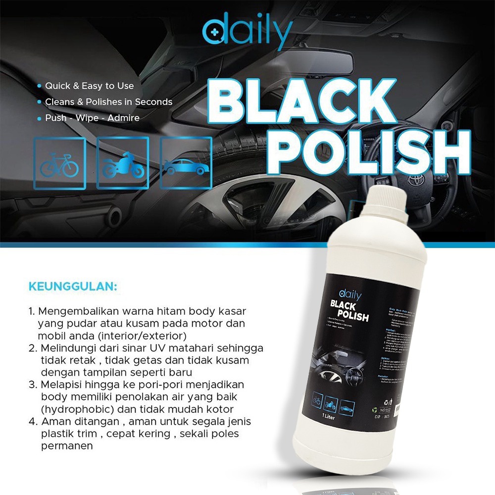 POLES BODY DASHBOARD KENDARAAN MOBIL DAN MOTOR PERMANEN DAILY BLACK POLISH