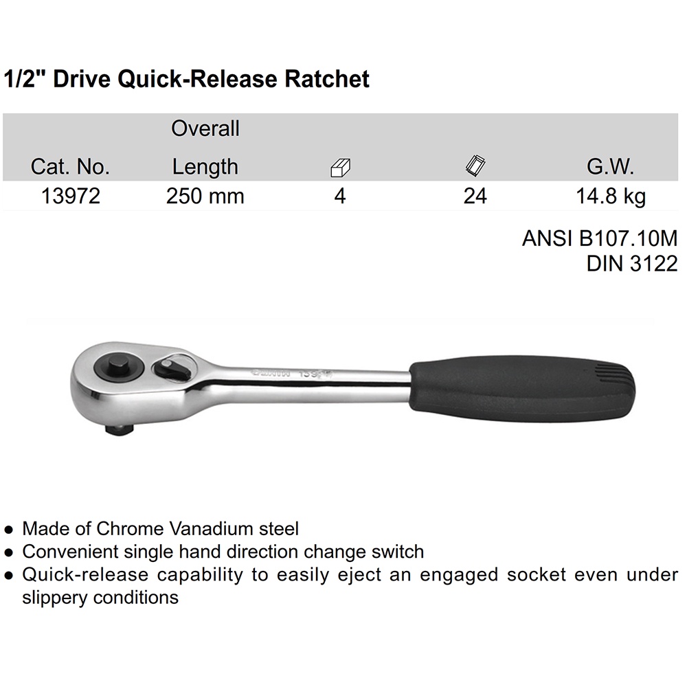 KtmStore 1/2'' DRIVE QUICK-RELEASE RATCHET 13972 SATA TOOLS