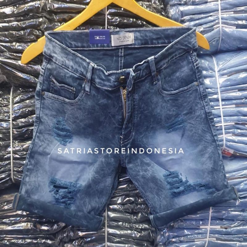 Celana pendek sobek, ripped jeans pria Stretch, celana sobek pria