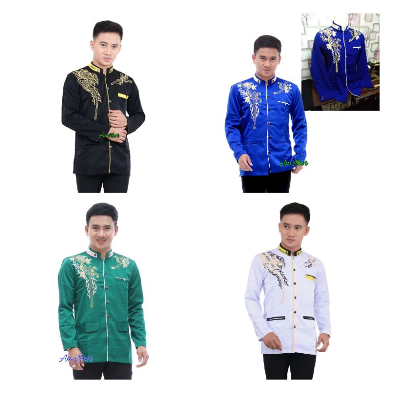 JASKO BORDIR KIPAS ATASAN BAJU KOKO JAS KOKO PRIA COWOK DEWASA LENGAN PANJANG BORDIR BIRU ELEKTRIK K