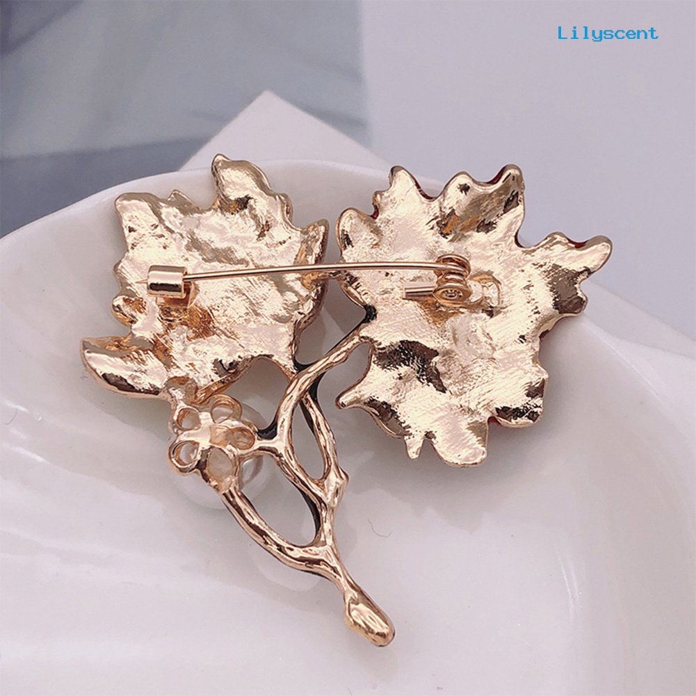 [LS] Wanita Vintage Mutiara Imitasi Blok Warna Maple Daun Bros Pin Perhiasan Hadiah