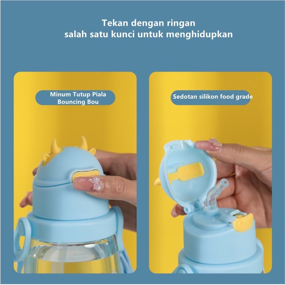 [TULALA SHOP]BOTOL ANAK MOTIF SAPI DENGAN LAMPU LED KARAKTER 550ML 2 IN 1 TALI DAN GAGANG/BOTOL MINUM ANAK LED