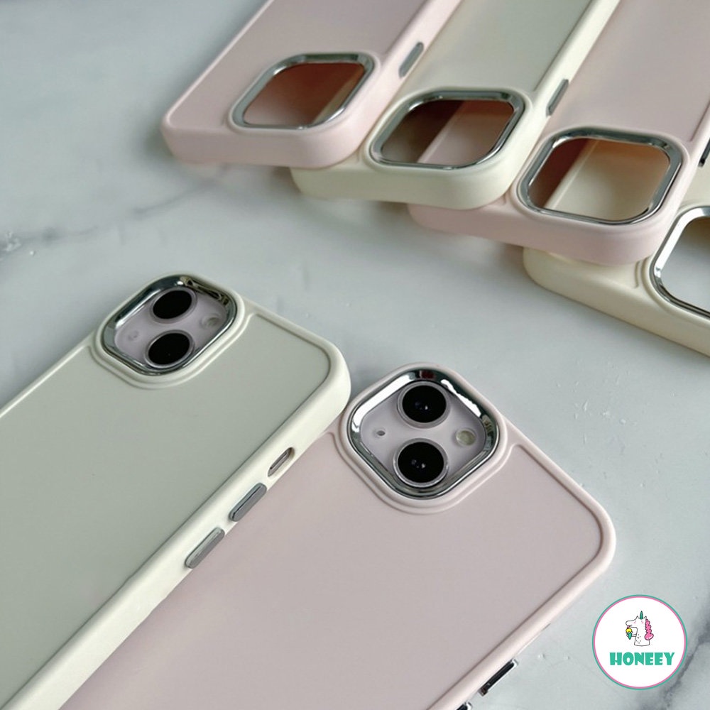 IPHONE Luxury Palting Metal Matte Color Contrast Halus Casing Ponsel Kompatibel Untuk Iphone14 13 12 11 Pro Max Ultra Slim Shockproof Lembut TPU Penutup Belakang