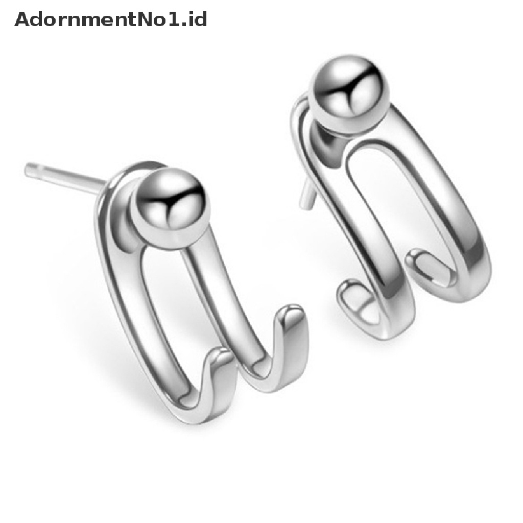 [AdornmentNo1] Perhiasan S925 Perak Stud Earrings Korea Sederhana Fashion Double Line Light Bead Earring [ID]