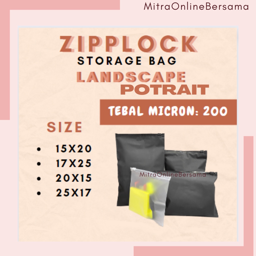 Hitam Putih Zipper Bag Matte AC54 Polos Portable Zip Lock Travel