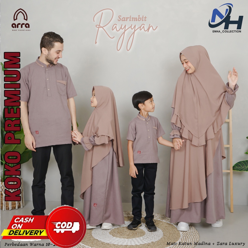 Baju Sarimbit Keluarga Couple Muslim Muslimah Gamis dan Koko Kurta Rayyan Ayah Ibu Anak Coklat Ori
