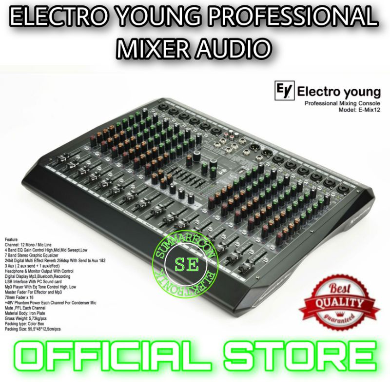 mixer audio 12 channel original electro young e mix 12 usb bluetooth recording