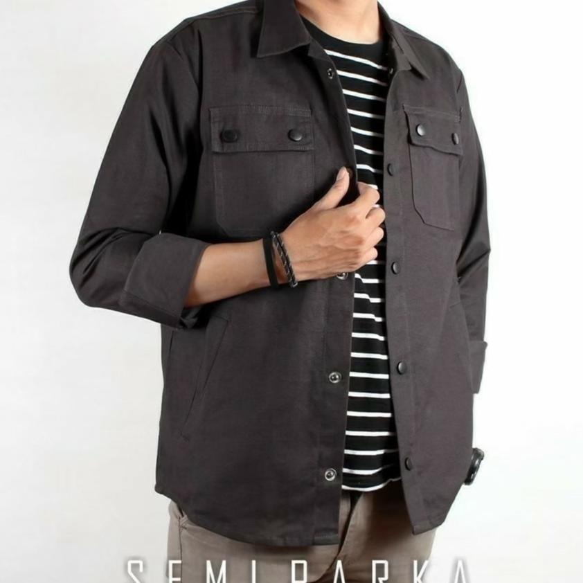 Kemeja Pria Semi Parka Casual Terlaris Lengan Panjang Size M L XL XXL | Baju Kemeja Cowok Terbaru ‣ 