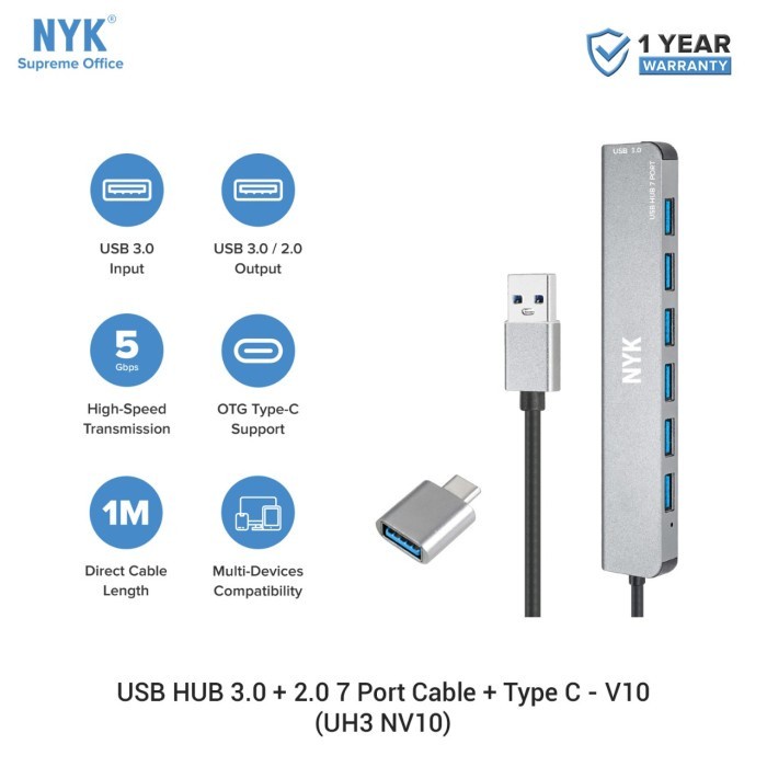 USB HUB 7 PORT CABLE 1 METER NYK V10